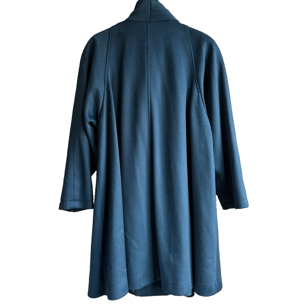 Vintage John Weitz Wool Overcoat Teal Gold Button Draped Scarf Collar Poland 12 - Picture 10 of 16